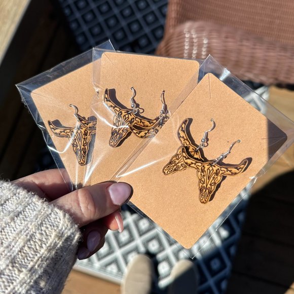 NEW Western Cow Skull Earrings - Picture 2 of 3